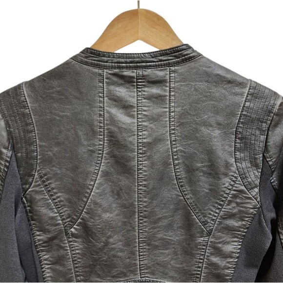 Sebby Moto Jacket Womens M Gray Faux Leather Ribbed Knit Full Zip Biker Rustic - Picture 8 of 15